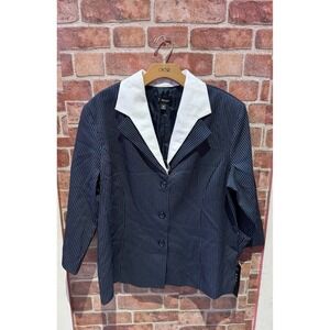 T. Milano Suit Top Women's Size 18 Navy Blue Striped Button Down V Neck Collared